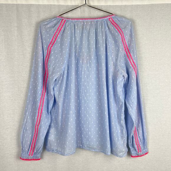 Lilly Pulitzer Top Mardi Long Sleeve Chambray Peasant Blouse Beachy Vacation - Picture 4 of 10